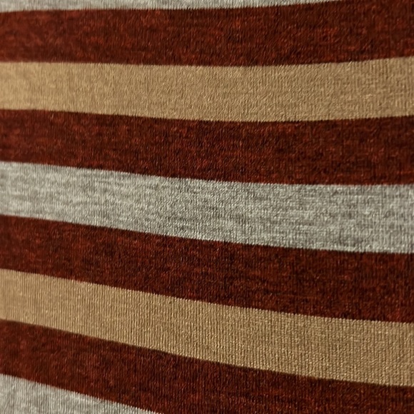 NWT Lularoe Julia dress in burgundy/tan/gray stripe. Size M. - Picture 2 of 6
